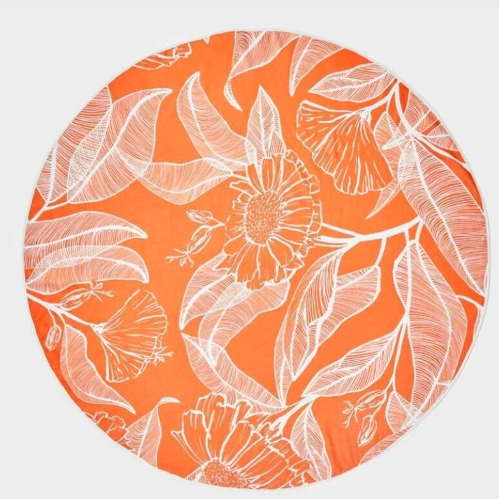 Summer & Rose Orange Palm Outdoor Roundie Beach Towel Round Picnic Blanket
